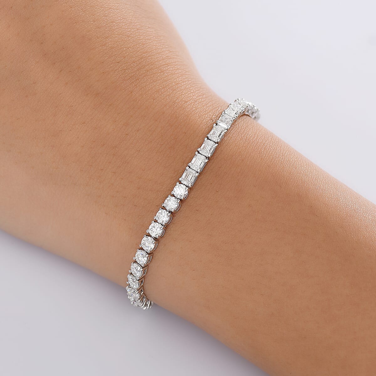 D'Joy Moissanite 7.90 ctw Regalia Line Bracelet in Rhodium Over Sterling Silver (6.50 In) image number 2