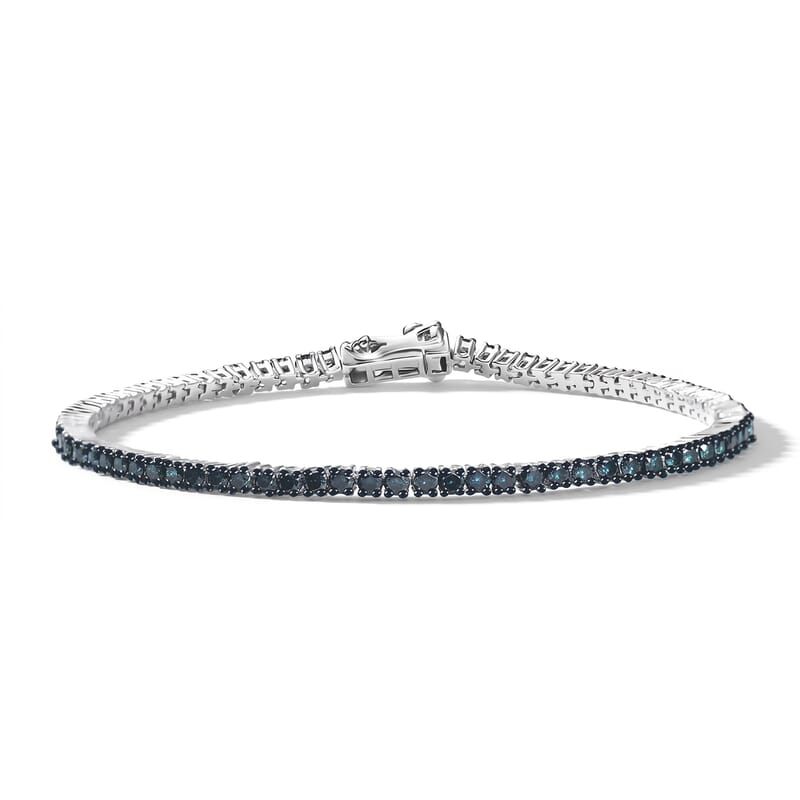 Luxuriant Lab Grown Blue Diamond (IR) SI 3.50 ctw Starry Night Bracelet in Rhodium Over Sterling Silver (8.00 In)