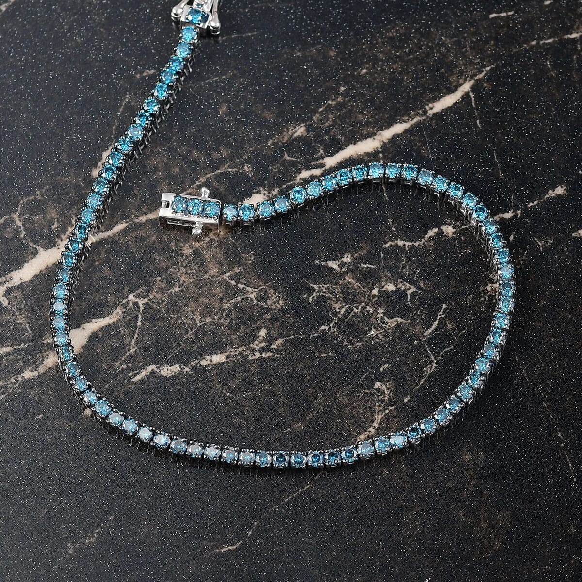 Luxuriant Lab Grown Blue Diamond SI 3.50 ctw Bracelet in Rhodium Over Sterling Silver (8.00 In) image number 1