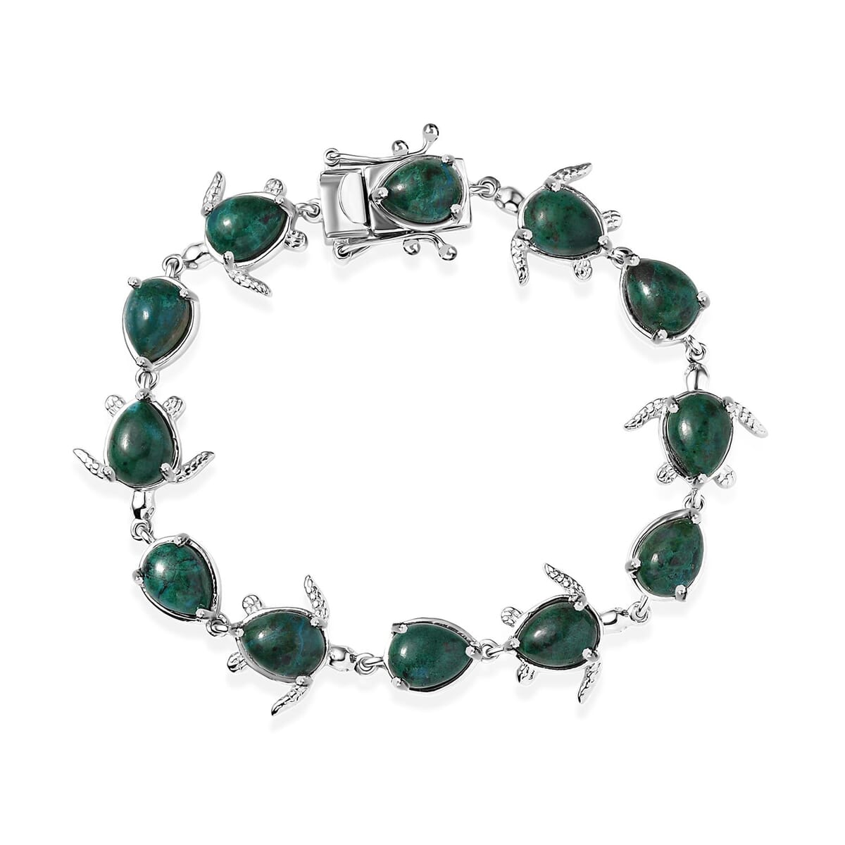 Ever True Chrysocolla 18.75 ctw Traveling Turtle Bracelet in Platinum Bond (6.50 In) image number 0