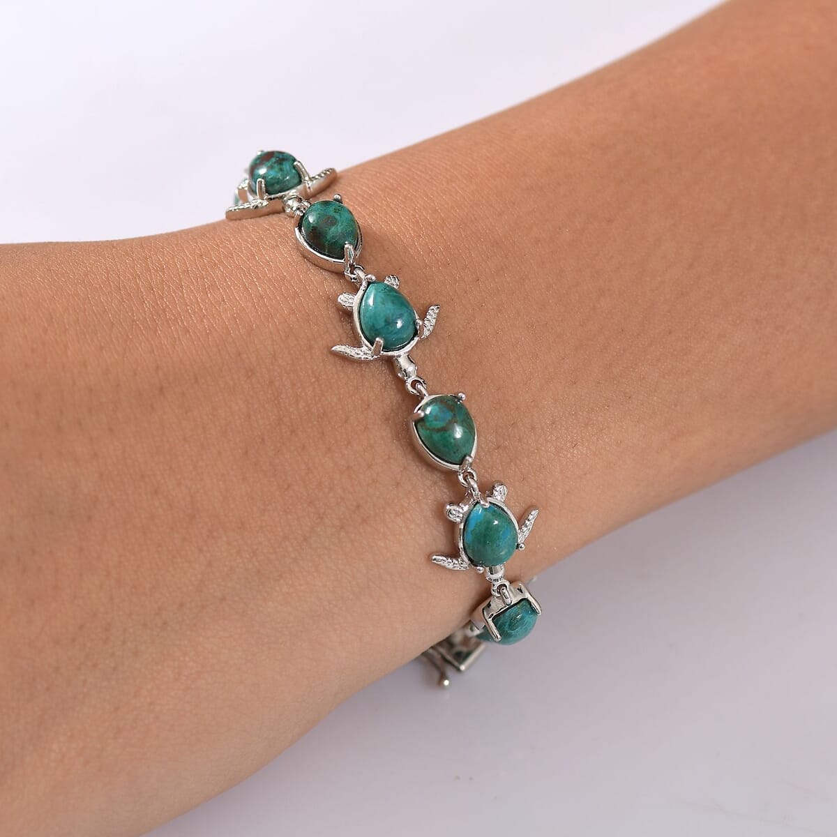 Ever True Chrysocolla 18.75 ctw Traveling Turtle Bracelet in Platinum Bond (6.50 In) image number 2