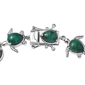 EverTrue Chrysocolla 18.75 ctw Traveling Turtle Bracelet in Platinum Bond (6.50 In)