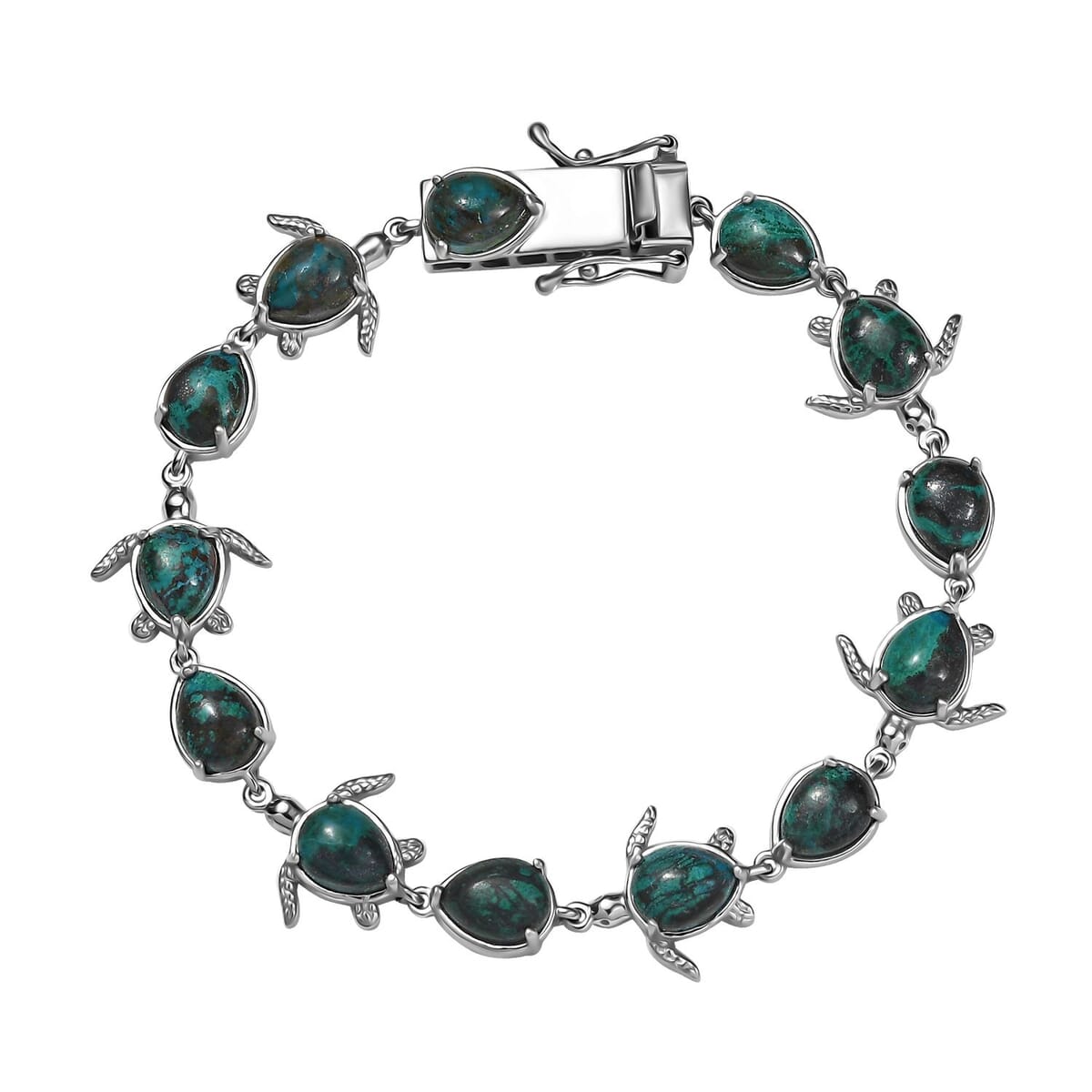 Ever True Chrysocolla 20.35 ctw Traveling Turtle Bracelet in Platinum Bond (7.25 In) image number 0