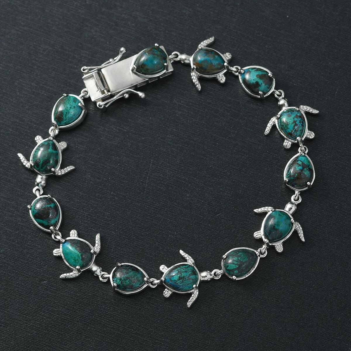 Ever True Chrysocolla 20.35 ctw Traveling Turtle Bracelet in Platinum Bond (7.25 In) image number 1