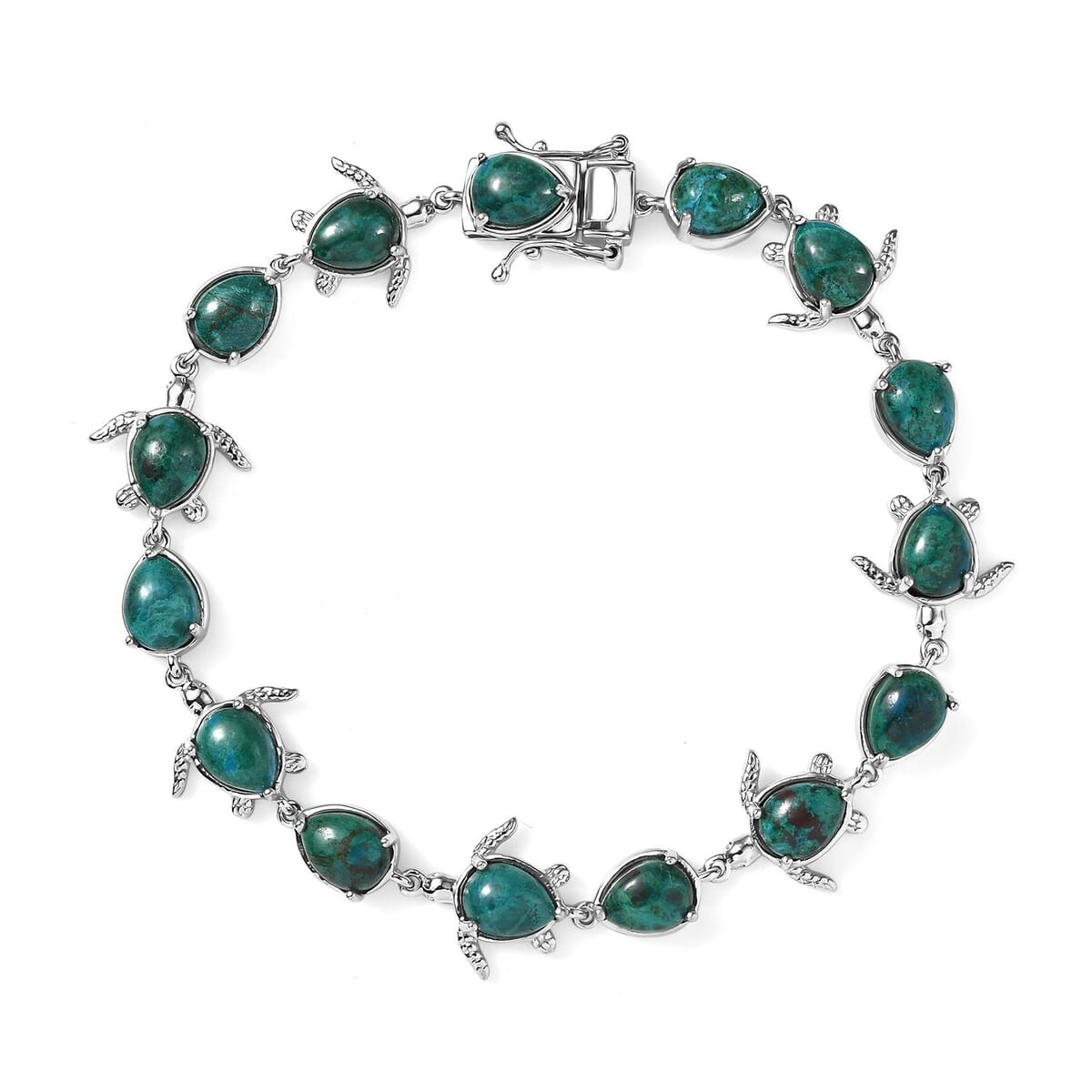 Ever True Chrysocolla 21.15 ctw Traveling Turtle Bracelet in Platinum Bond (8.00 In) image number 0
