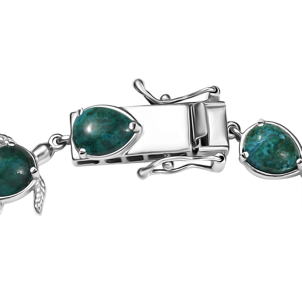 Ever True Chrysocolla 21.15 ctw Traveling Turtle Bracelet in Platinum Bond (8.00 In) image number 3