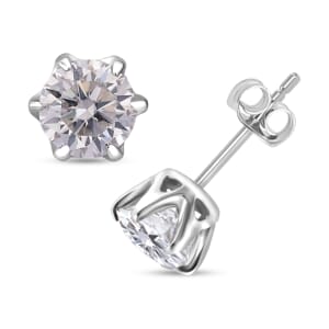 D'Joy Moissanite 1.60 ctw Crown Stud Earrings in Rhodium Over Sterling Silver