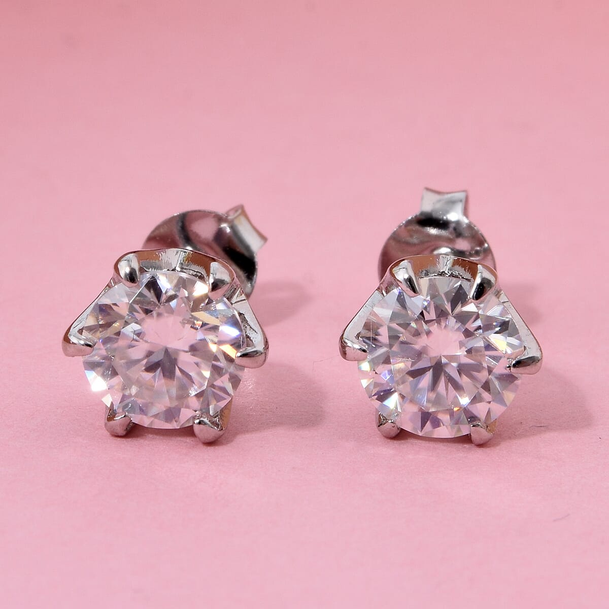 D'Joy Moissanite 1.60 ctw Crown Stud Earrings in Rhodium Over Sterling Silver image number 1