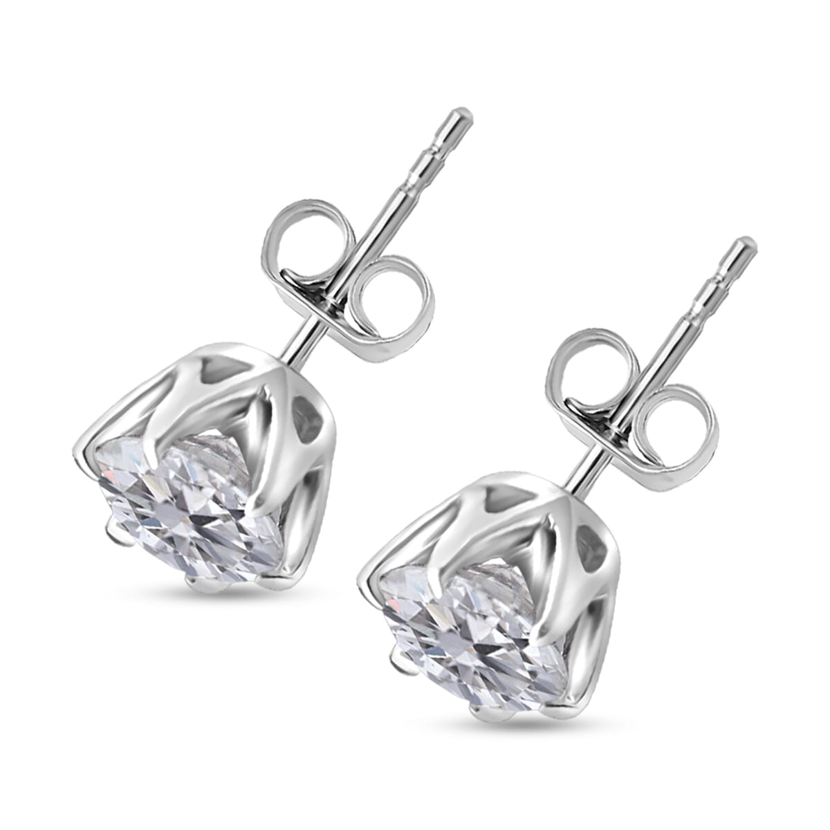 D'Joy Moissanite 1.60 ctw Crown Stud Earrings in Rhodium Over Sterling Silver image number 3
