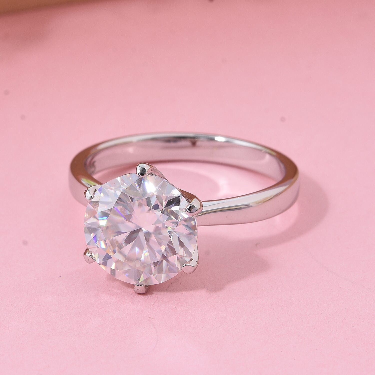 D'Joy Moissanite 3.50 ctw Crown Ring in Rhodium Over Sterling Silver (Size 7.0)