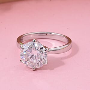 D'Joy Moissanite 3.50 ctw Crown Ring in Rhodium Over Sterling Silver (Size 9.0)