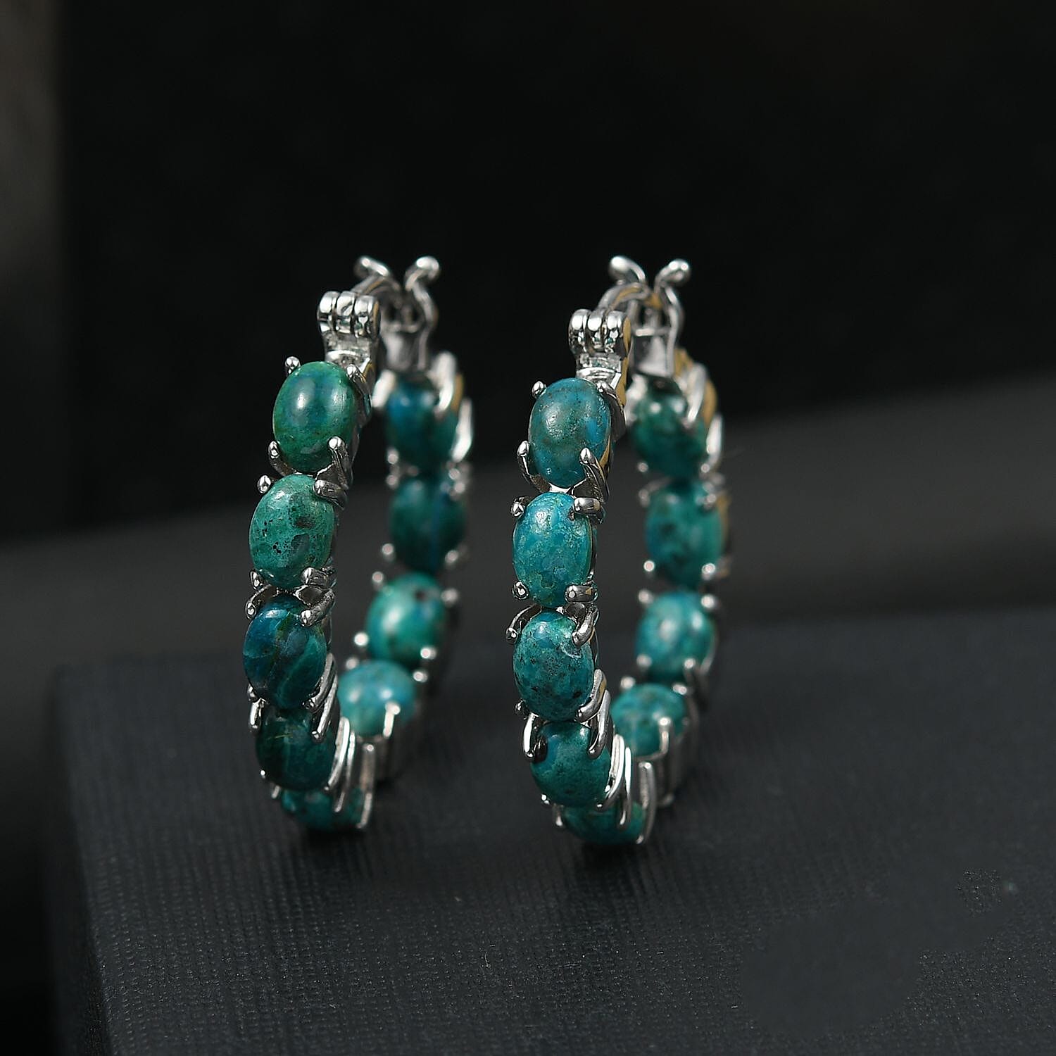 EverTrue Chrysocolla 10.75 ctw Hoop Earrings in Platinum Bond