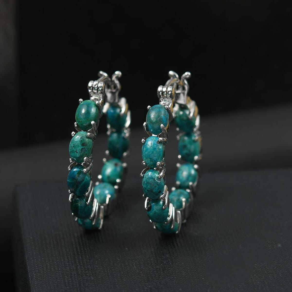 EverTrue Chrysocolla 10.75 ctw Hoop Earrings in Platinum Bond image number 1