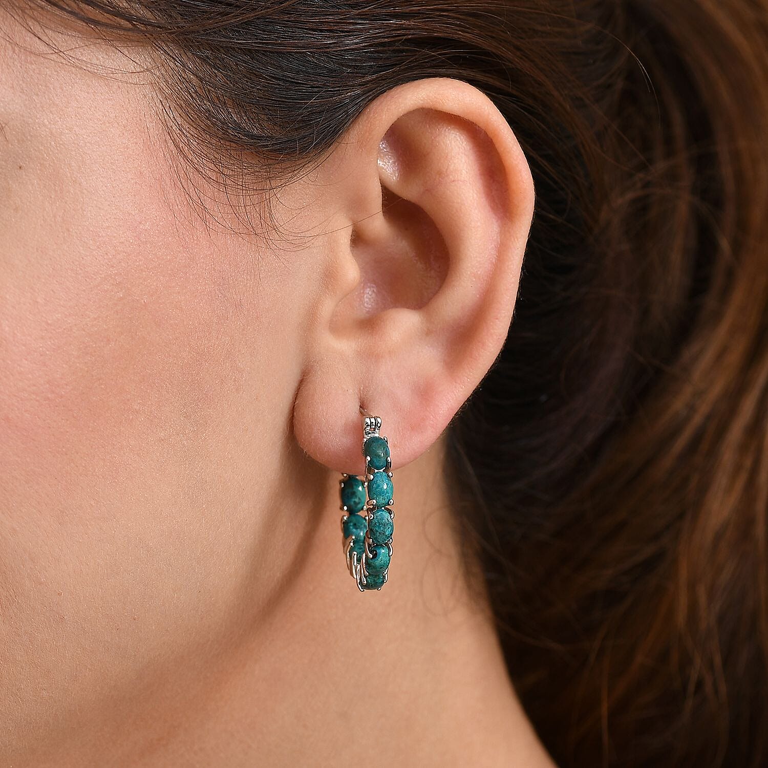 EverTrue Chrysocolla 10.75 ctw Hoop Earrings in Platinum Bond