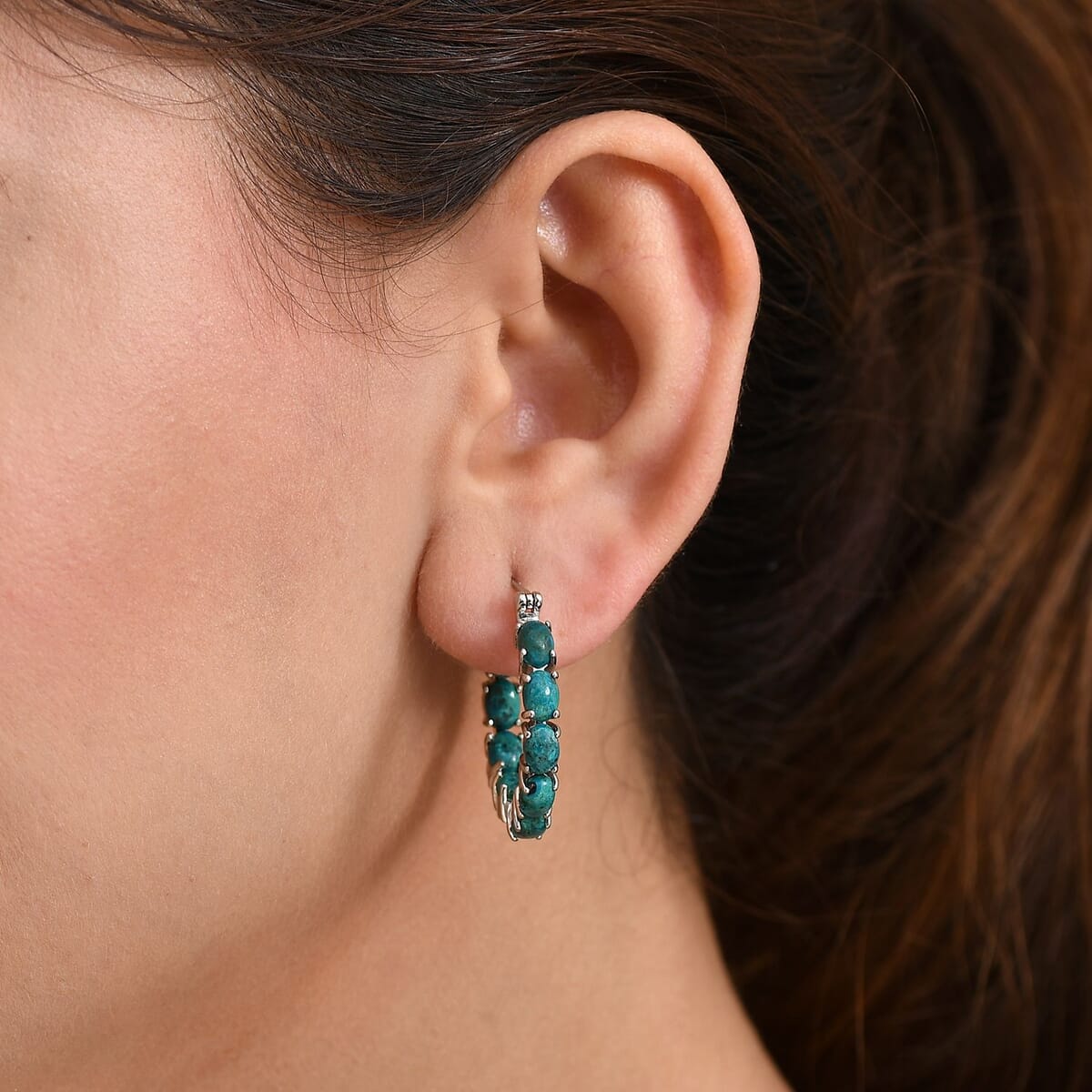 EverTrue Chrysocolla 10.75 ctw Hoop Earrings in Platinum Bond image number 2