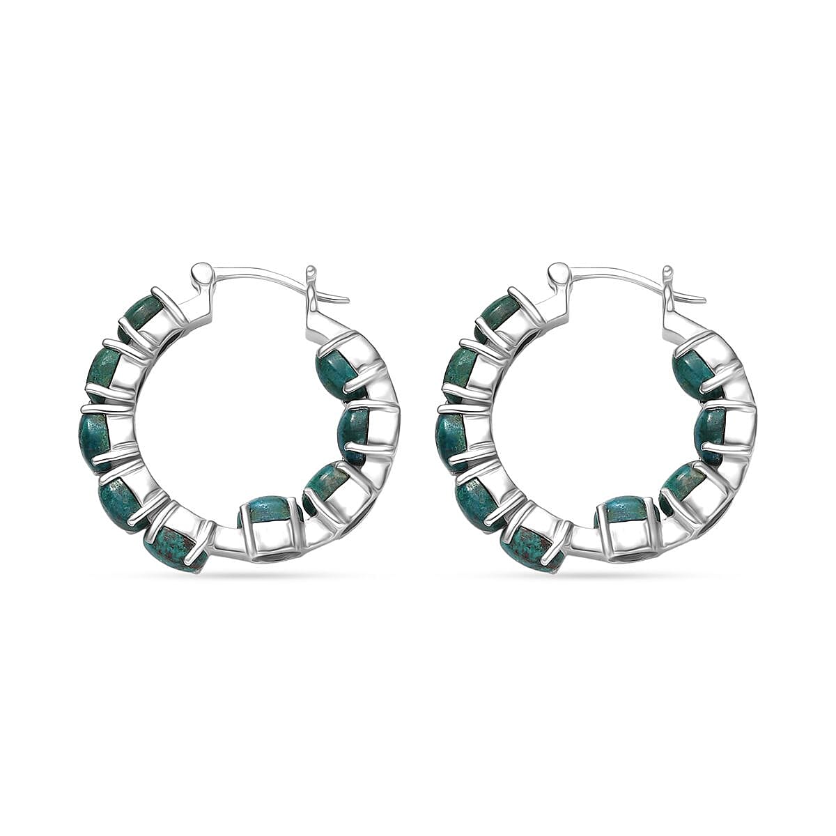 EverTrue Chrysocolla 10.75 ctw Hoop Earrings in Platinum Bond