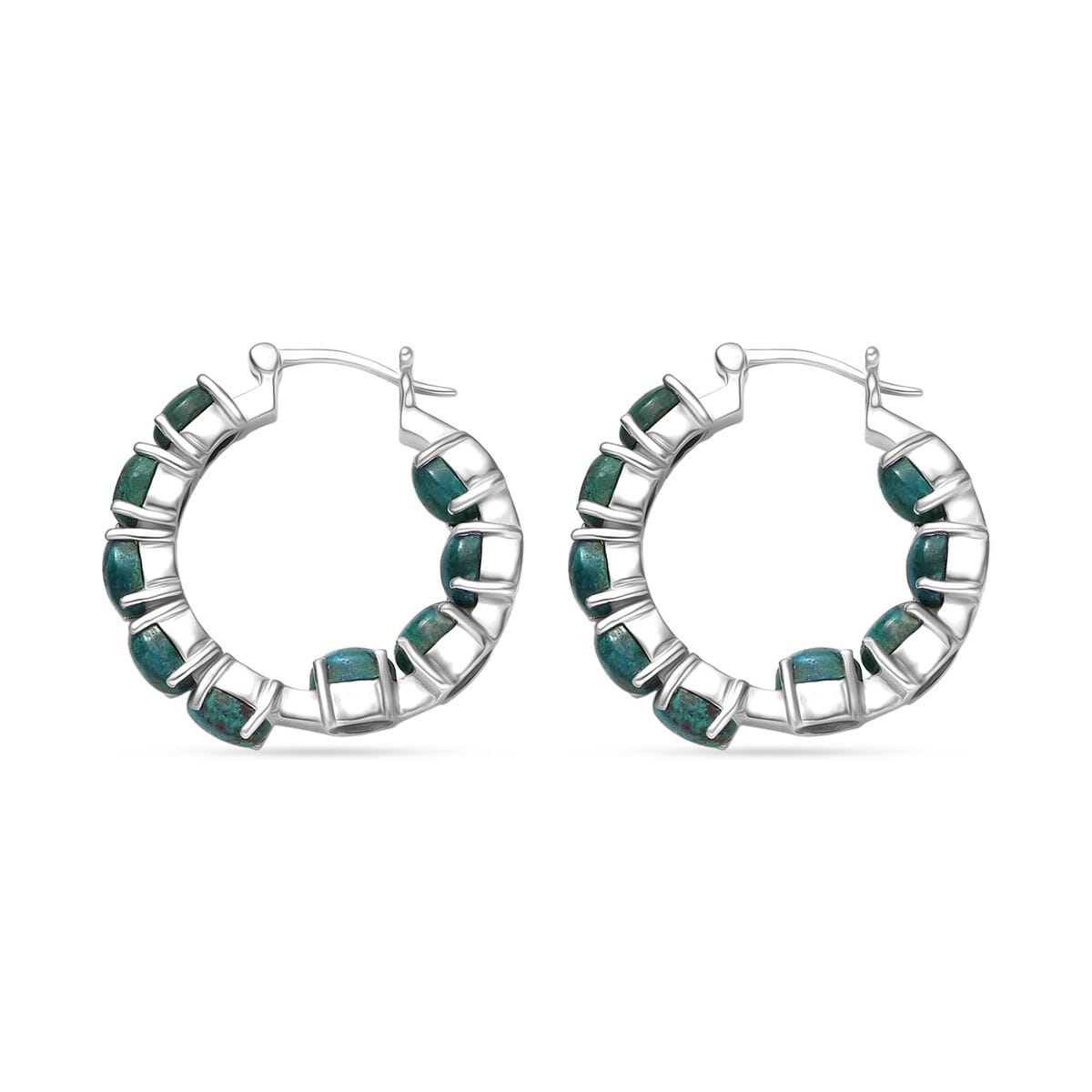 EverTrue Chrysocolla 10.75 ctw Hoop Earrings in Platinum Bond image number 3
