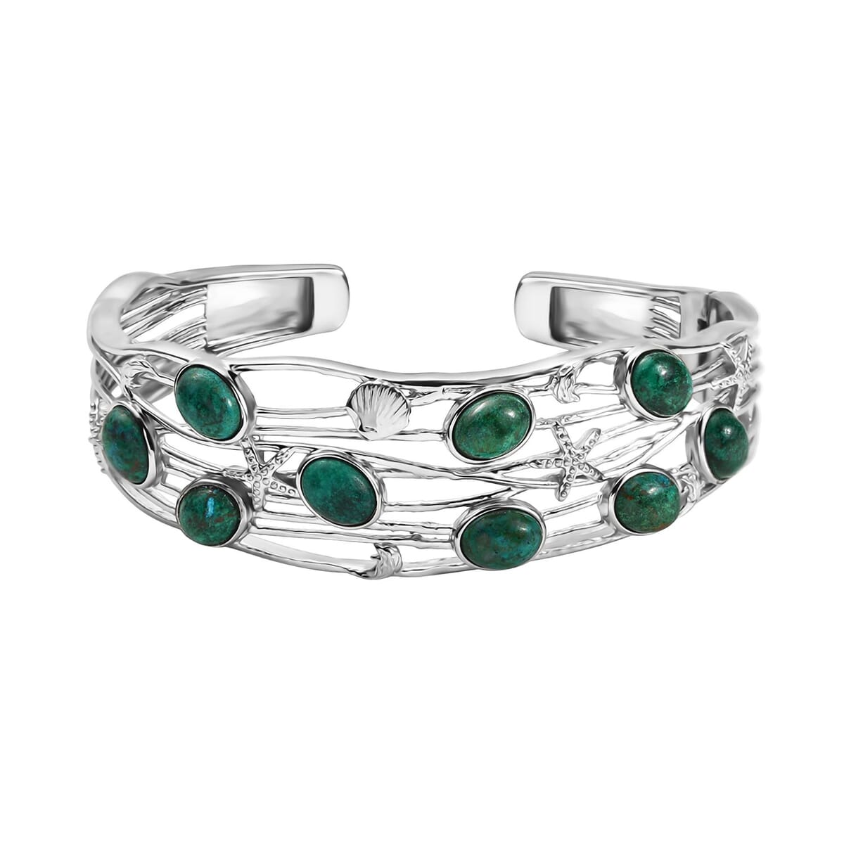 EverTrue Chrysocolla Sea Life Cuff Bracelet 14.70 ctw in Platinum Bond (7.25 In) image number 0