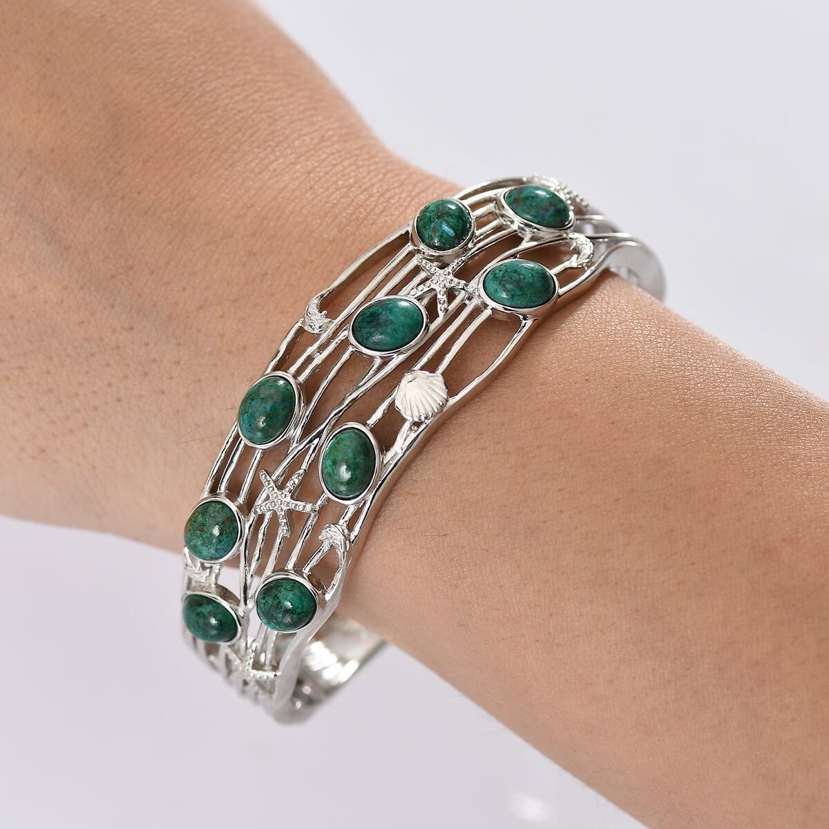 EverTrue Chrysocolla Sea Life Cuff Bracelet 14.70 ctw in Platinum Bond (7.25 In) image number 2