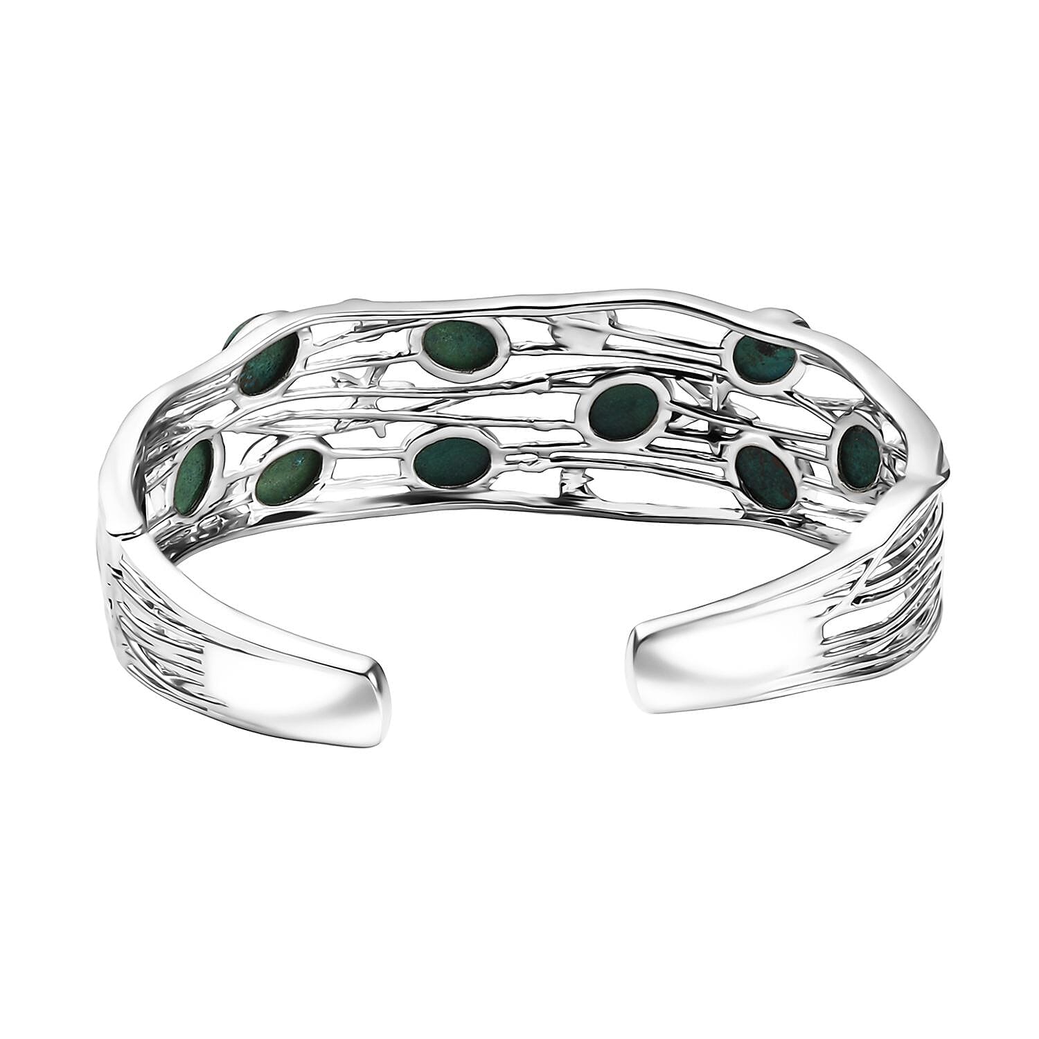 EverTrue Chrysocolla Sea Life Cuff Bracelet 14.70 ctw in Platinum Bond (7.25 In)
