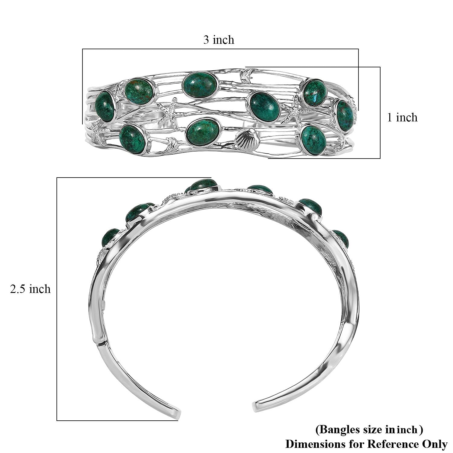 EverTrue Chrysocolla Sea Life Cuff Bracelet 14.70 ctw in Platinum Bond (7.25 In)