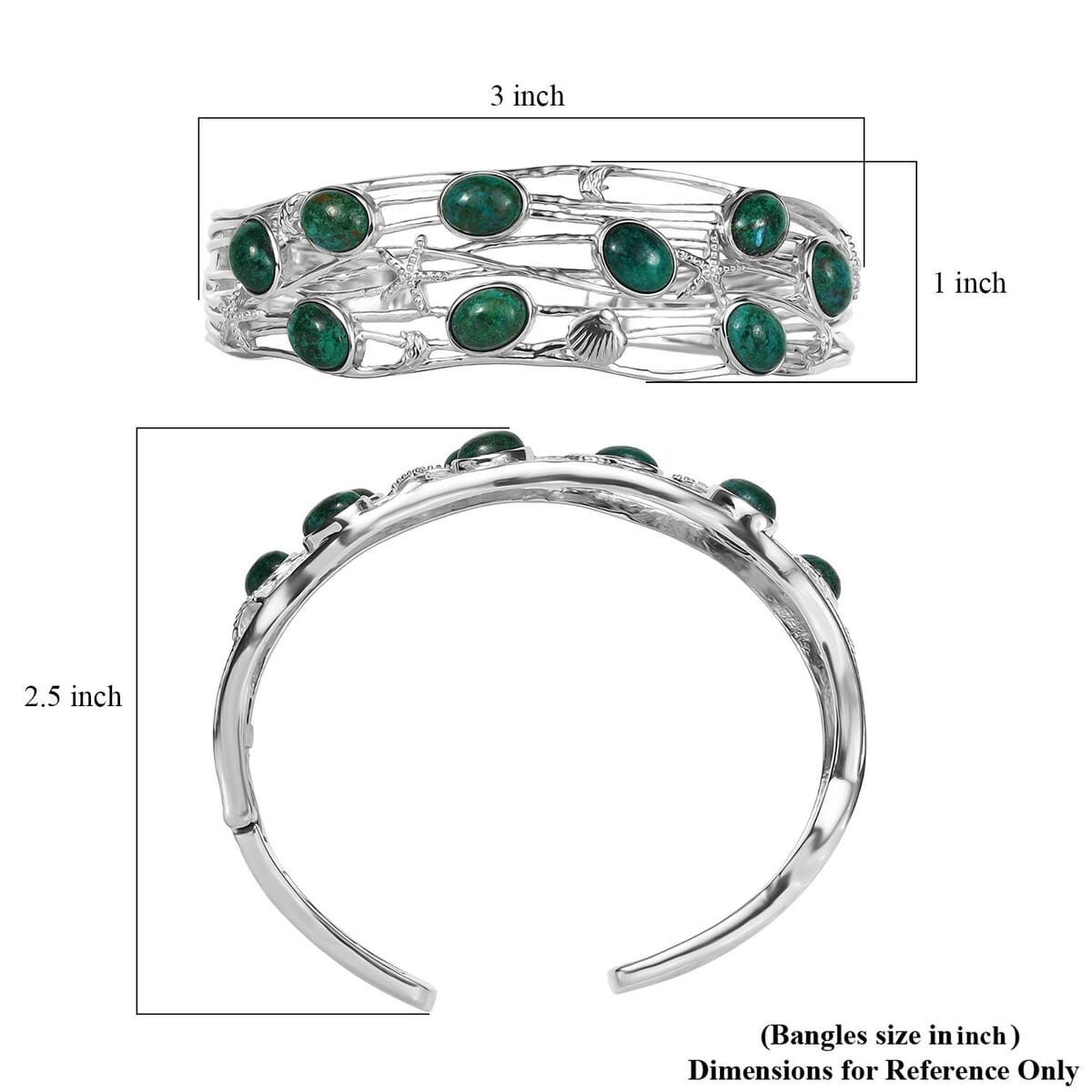 EverTrue Chrysocolla Sea Life Cuff Bracelet 14.70 ctw in Platinum Bond (7.25 In) image number 5