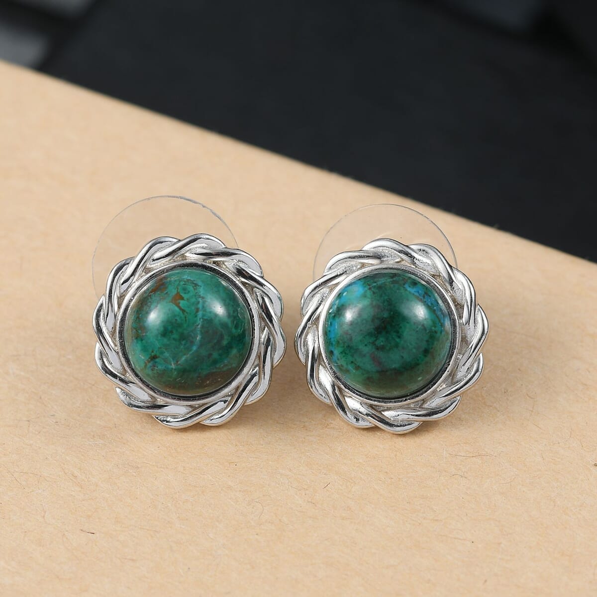EverTrue Chrysocolla 10.40 ctw Swirl Earrings in Platinum Bond image number 1