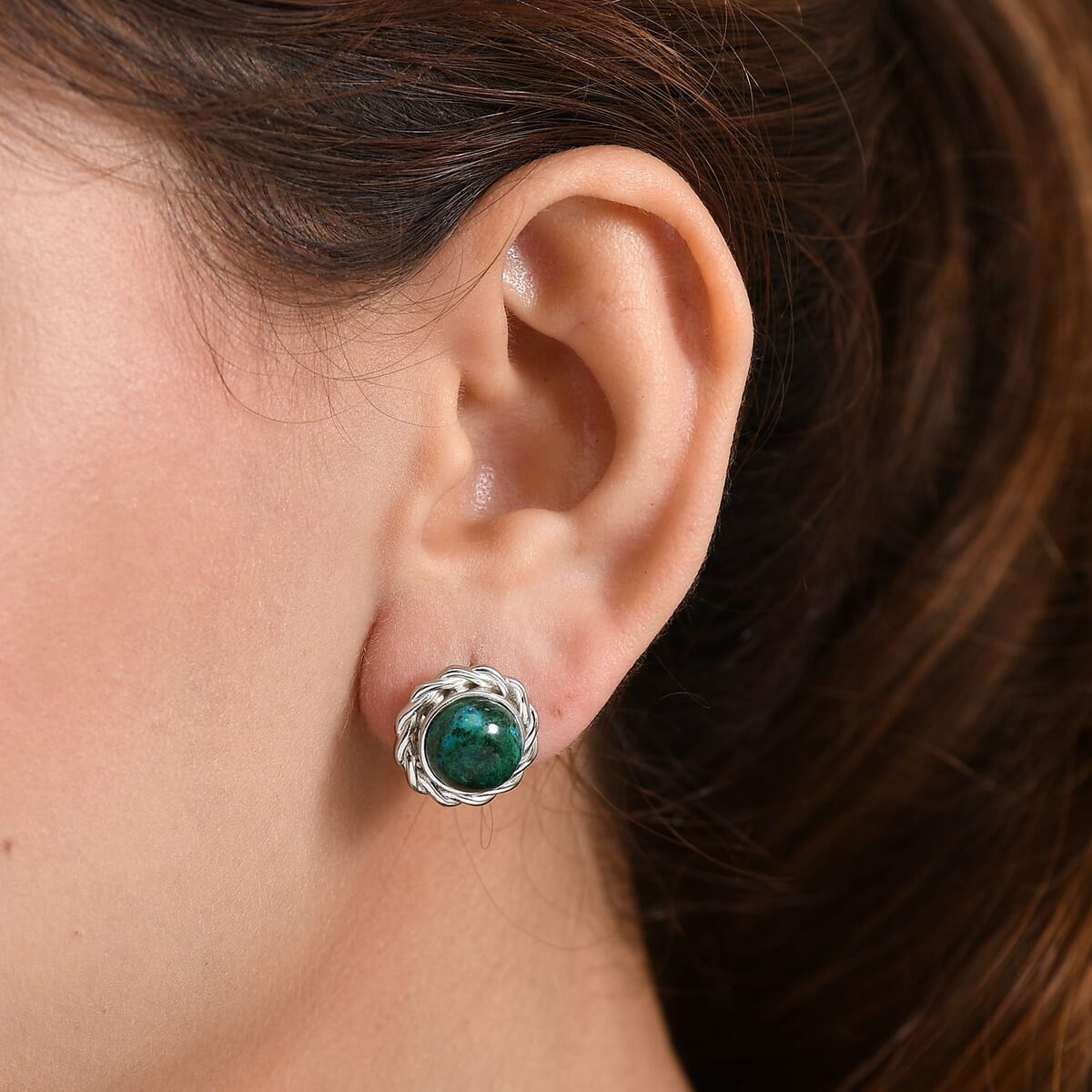EverTrue Chrysocolla 10.40 ctw Swirl Earrings in Platinum Bond image number 2