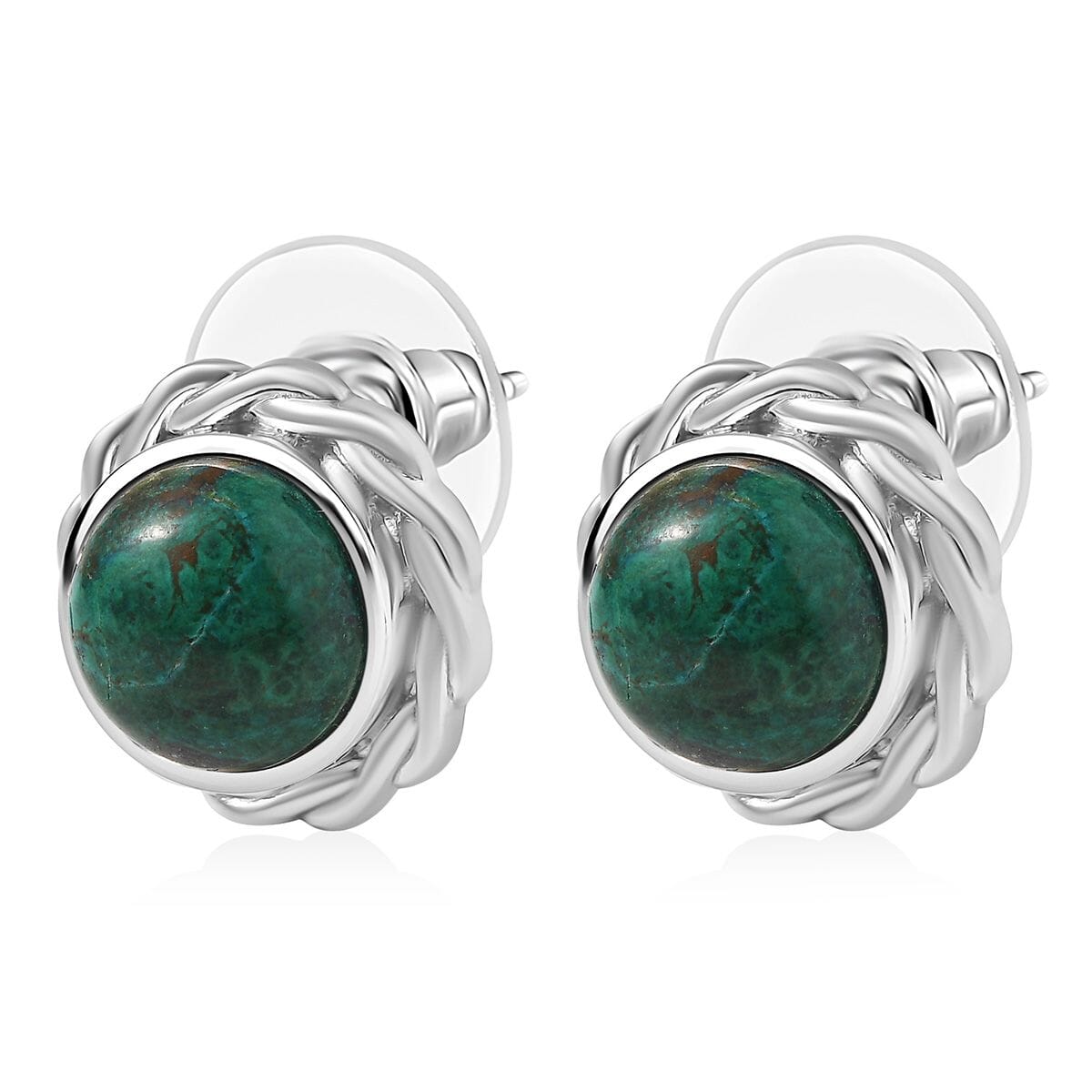 EverTrue Chrysocolla 10.40 ctw Swirl Earrings in Platinum Bond image number 3