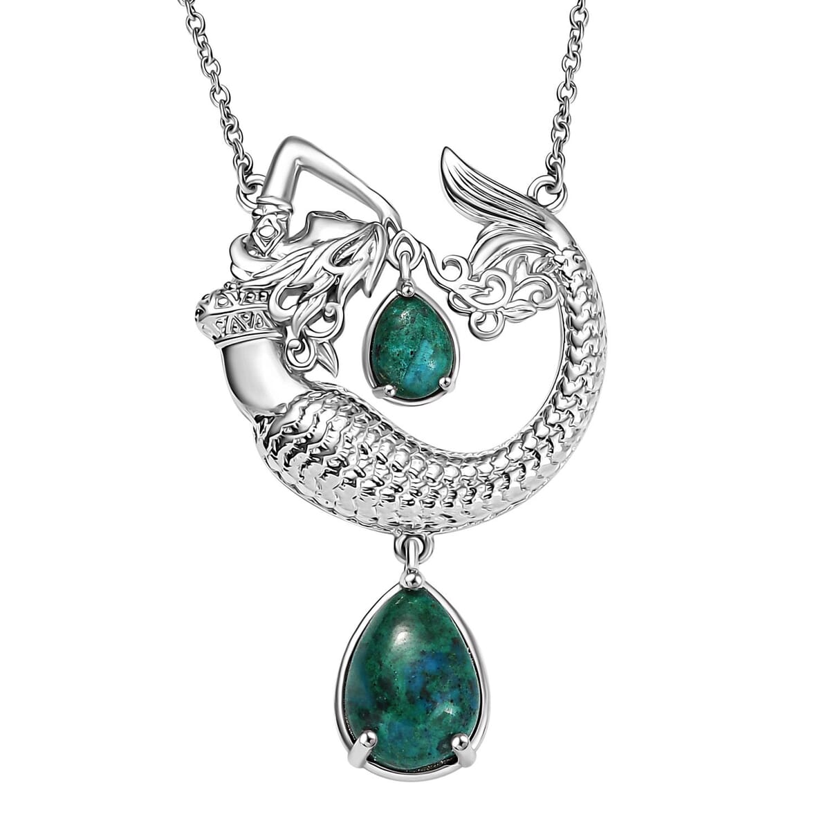 Ever True Chrysocolla 8.50 ctw Mermaid’s Melody Necklace in Platinum Bond and Stainless Steel 18 Inches image number 0