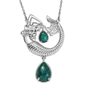 Ever True Chrysocolla 8.50 ctw Mermaid’s Melody Necklace in Platinum Bond and Stainless Steel 18 Inches