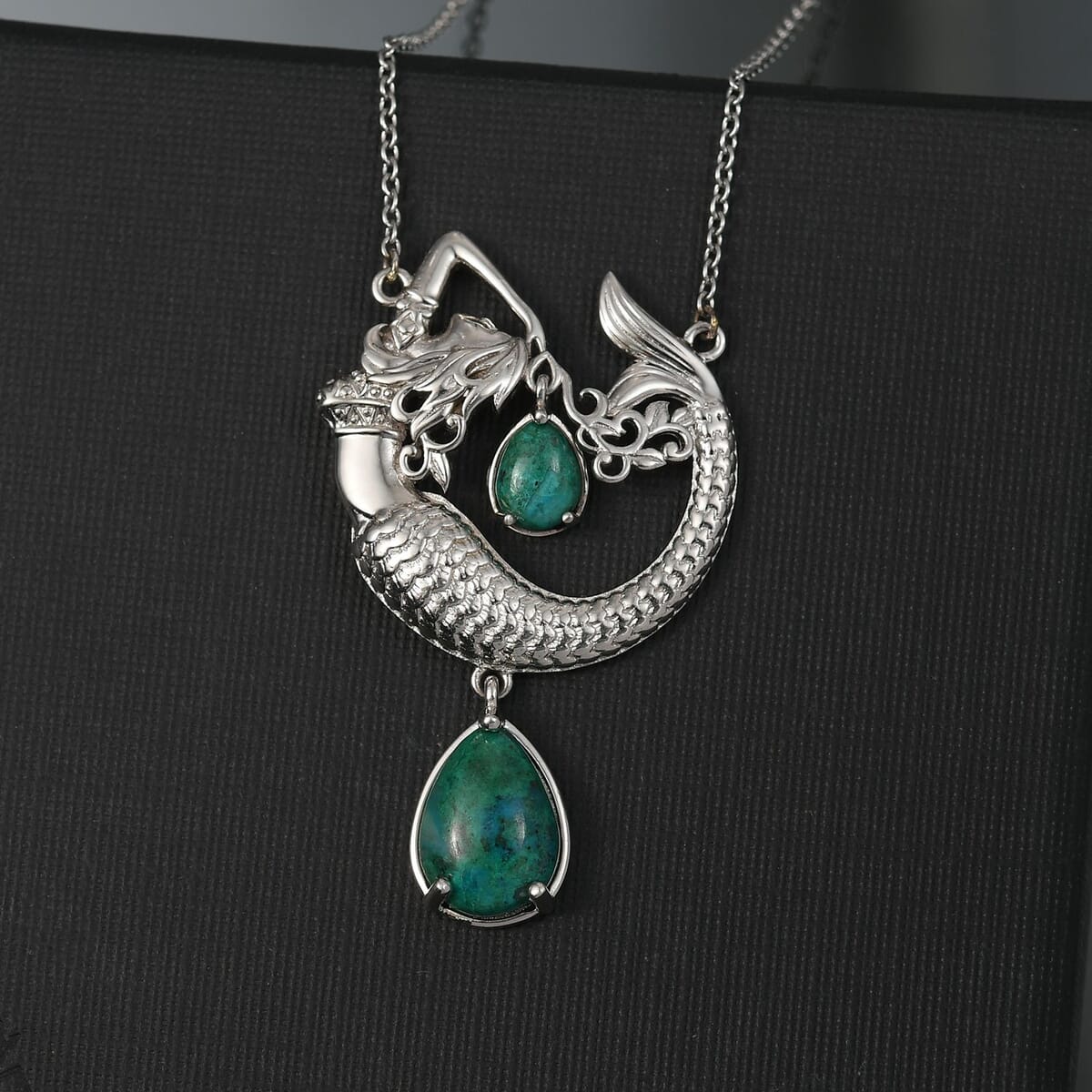 Ever True Chrysocolla 8.50 ctw Mermaid’s Melody Necklace in Platinum Bond and Stainless Steel 18 Inches image number 1