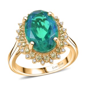 Ever True Peacock Quartz (Triplet) and Multi Gemstone 6.65 ctw Ring 18K YG Plated (Size 11.0)