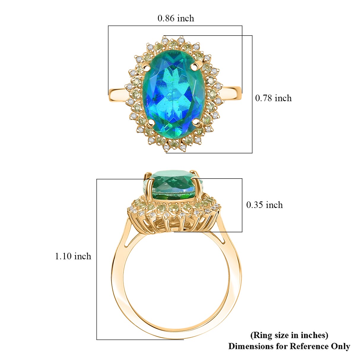Ever True Peacock Quartz (Triplet) and Multi Gemstone 6.65 ctw Peacock Feathers Ring 18K YG Plated (Size 10.0) image number 5