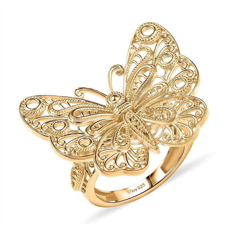 D'Joy Passport to Turkey Butterfly Ring in 18K Vermeil Yellow Gold Over Sterling Silver (Size 6.0) 6.30 Grams