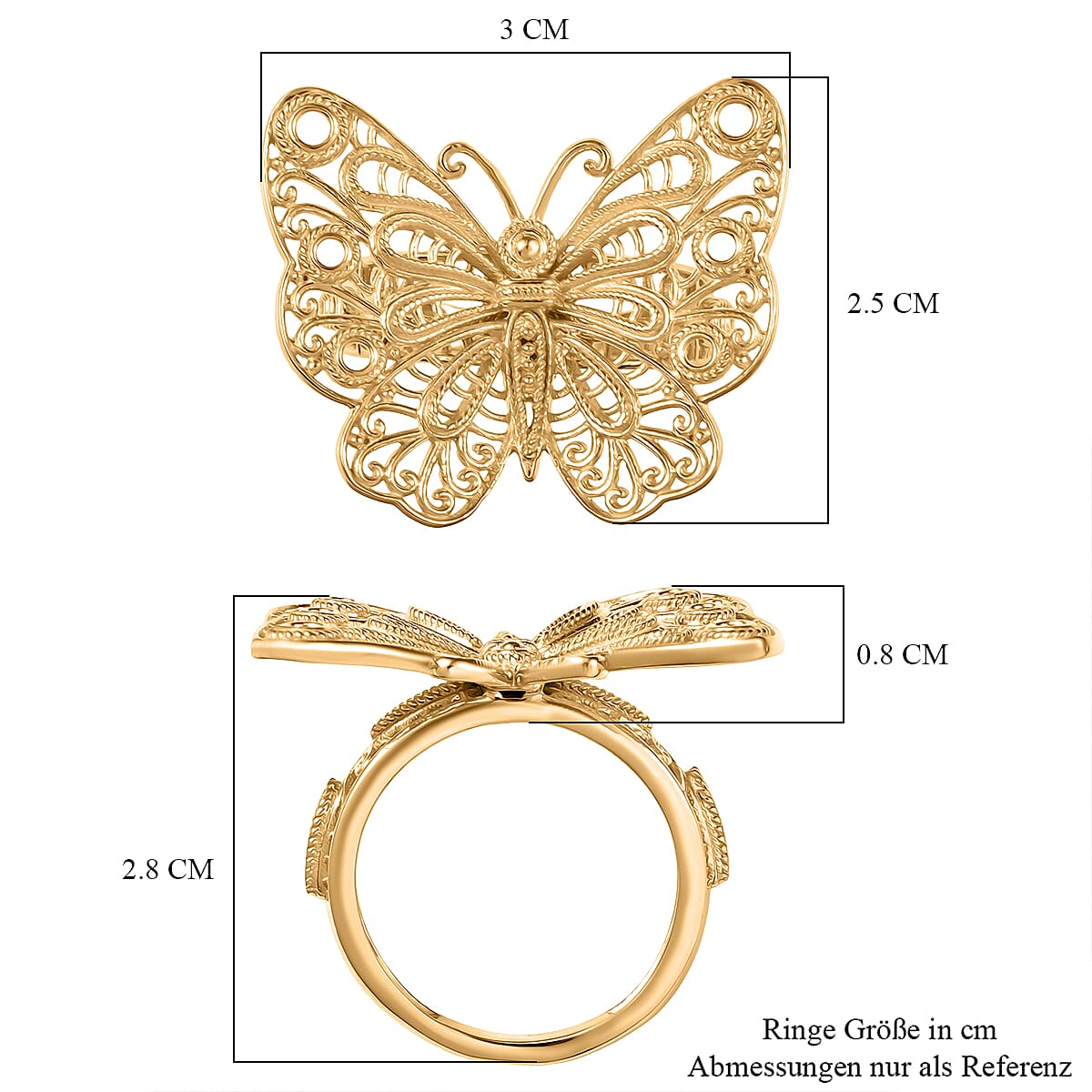 D'Joy Passport to Turkey Butterfly Ring in 18K Vermeil Yellow Gold Over Sterling Silver (Size 6.0) 6.30 Grams image number 5
