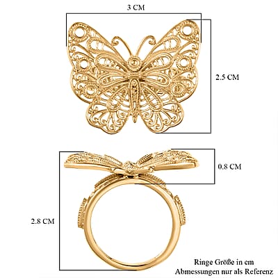 D'Joy Passport to Turkey Butterfly Ring in 18K Vermeil Yellow Gold Over Sterling Silver (Size 6.0) 6.30 Grams