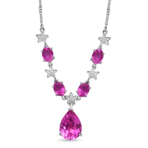 Ever True Radiant Orchid Quartz (Triplet) and White Zircon 15.10 ctw Necklace 18 Inches in Platinum Bond
