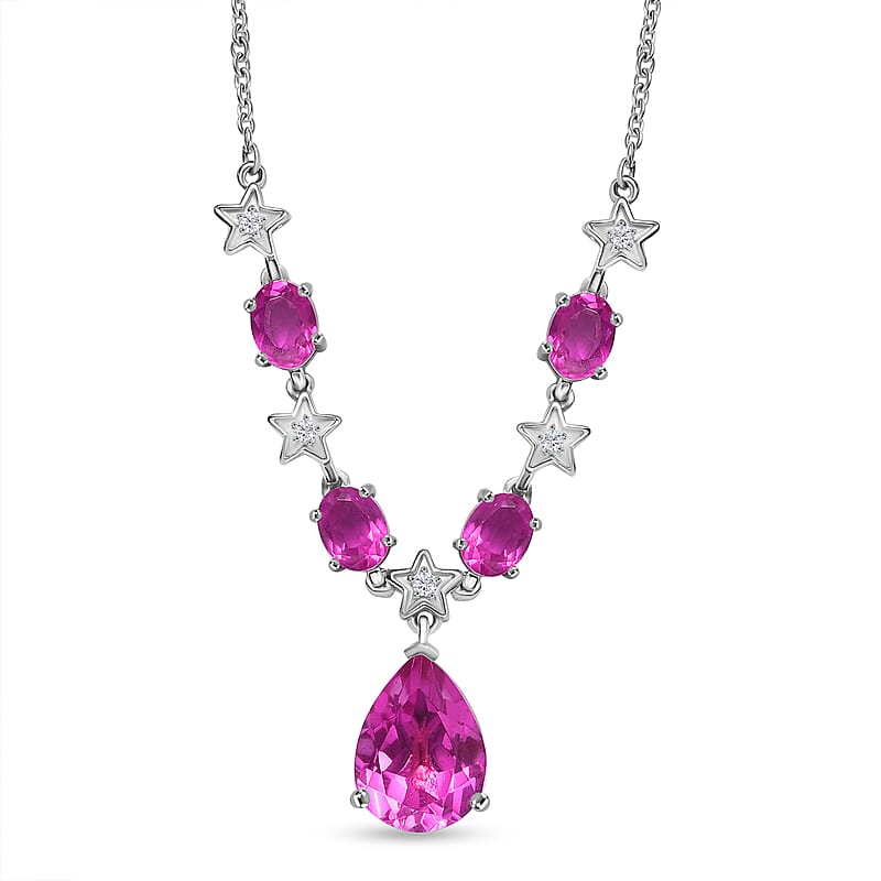 EverTrue Radiant Orchid Quartz, White Zircon Necklace in Platinum Bond 15.10 ctw (18 Inches)