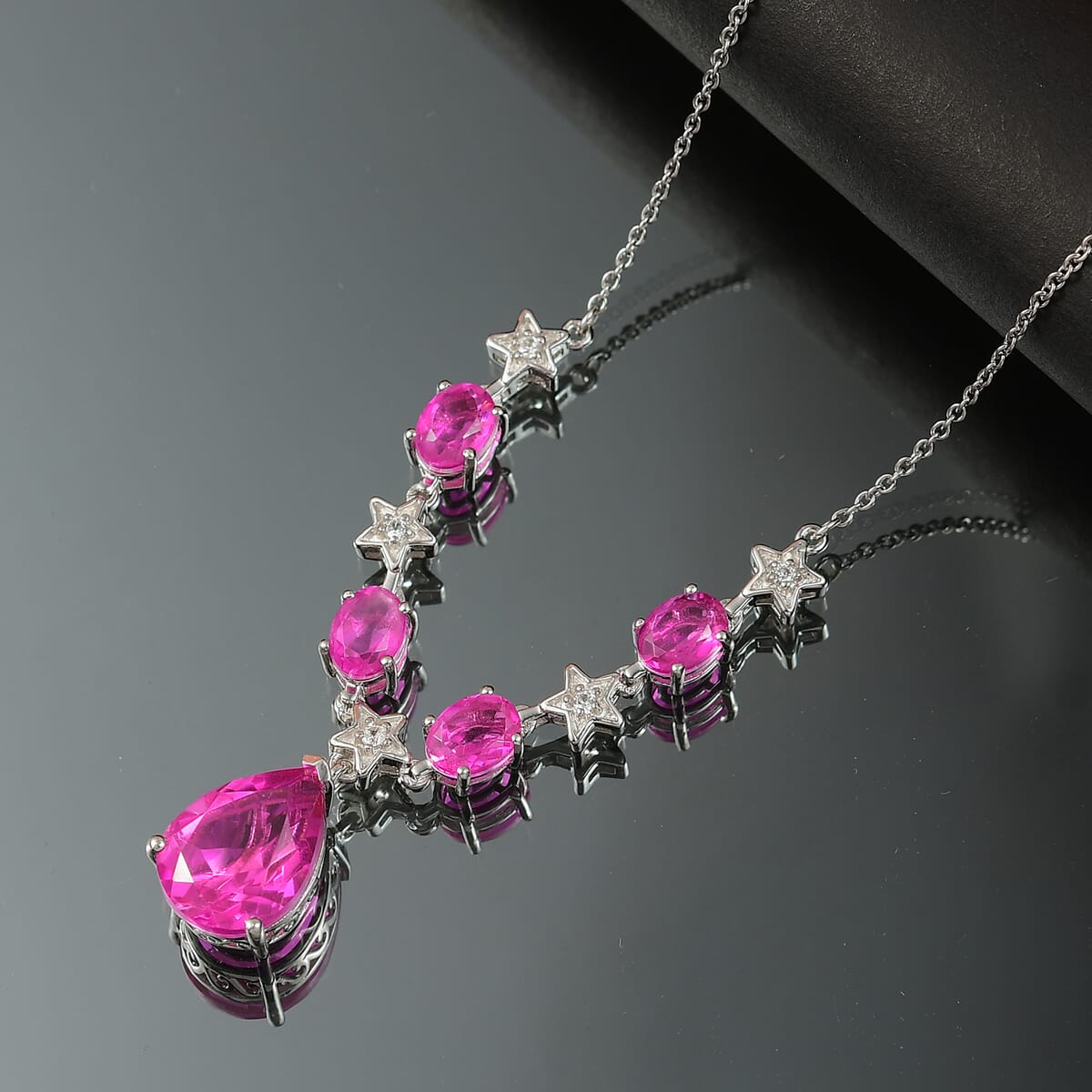 Ever True Radiant Orchid Quartz (Triplet) and White Zircon 15.10 ctw Necklace 18 Inches in Platinum Bond image number 1