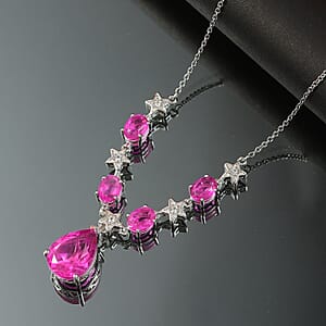 EverTrue Radiant Orchid Quartz, White Zircon Necklace in Platinum Bond 15.10 ctw (18 Inches)