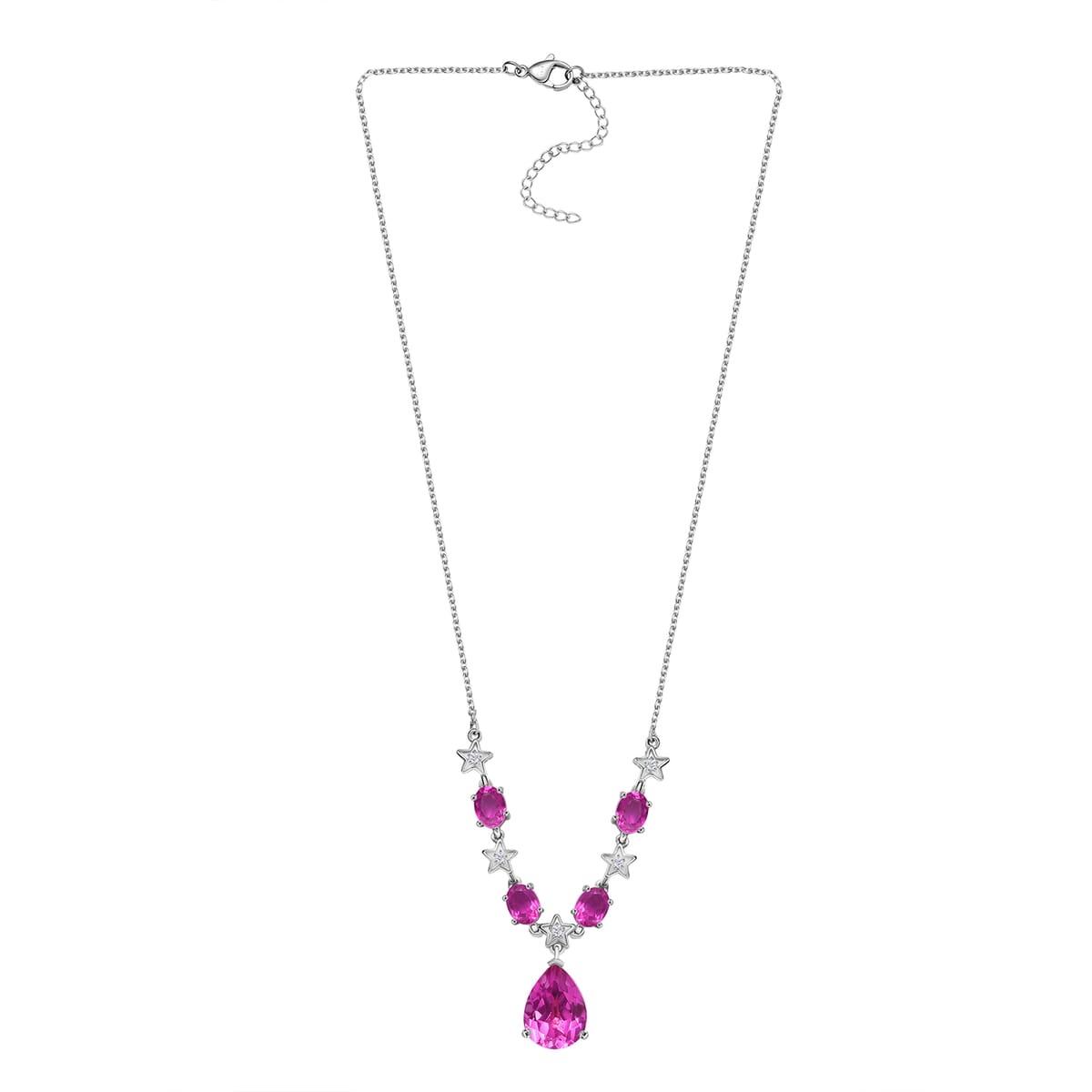 Ever True Radiant Orchid Quartz (Triplet) and White Zircon 15.10 ctw Necklace 18 Inches in Platinum Bond image number 3