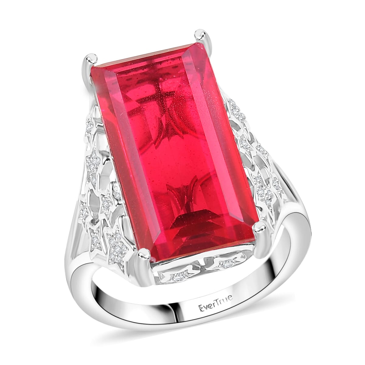 Ever True Blazing Red Quartz (Triplet) and White Zircon 13.25 ctw Ring in Platinum Bond (Size 10.0) image number 0