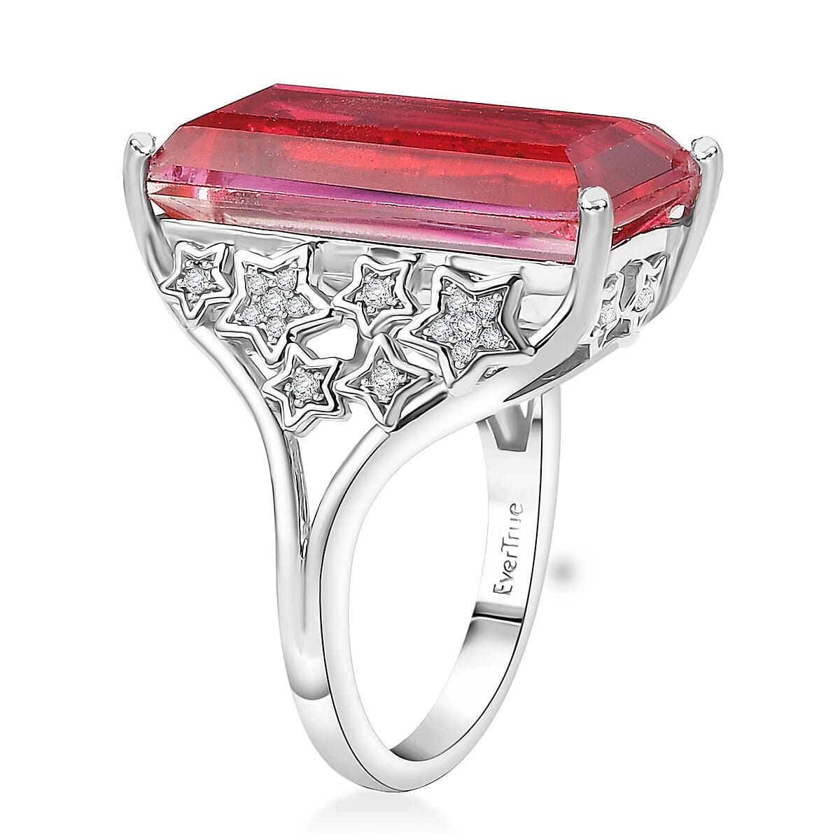EverTrue Blazing Red Quartz (Triplet) and White Zircon 13.25 ctw Starlight Ring in Platinum Bond (Size 10.0)