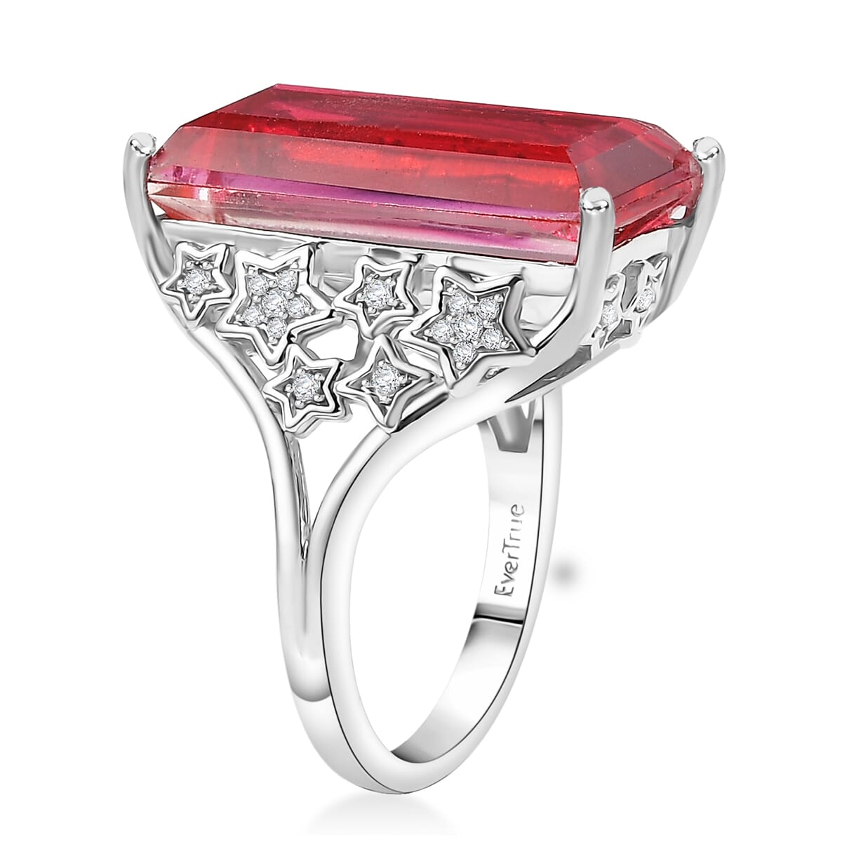 Ever True Blazing Red Quartz (Triplet) and White Zircon 13.25 ctw Ring in Platinum Bond (Size 10.0) image number 3