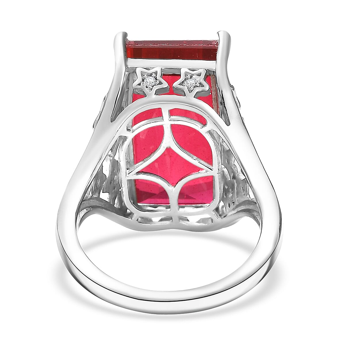 EverTrue Blazing Red Quartz (Triplet) and White Zircon 13.25 ctw Starlight Ring in Platinum Bond (Size 10.0)