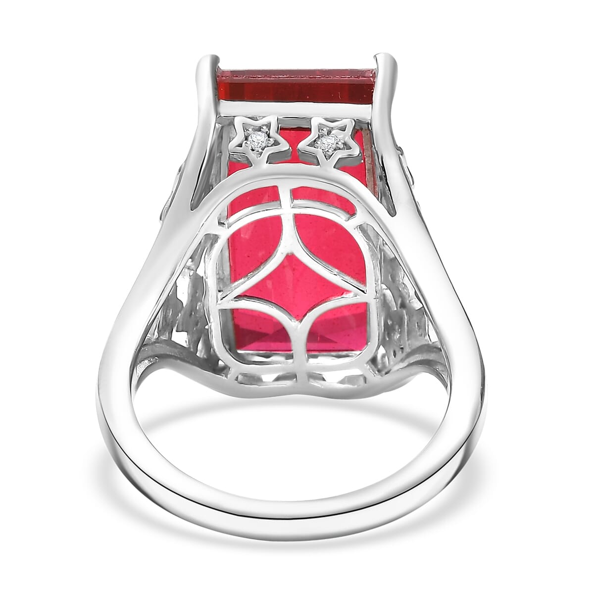 Ever True Blazing Red Quartz (Triplet) and White Zircon 13.25 ctw Ring in Platinum Bond (Size 10.0) image number 4