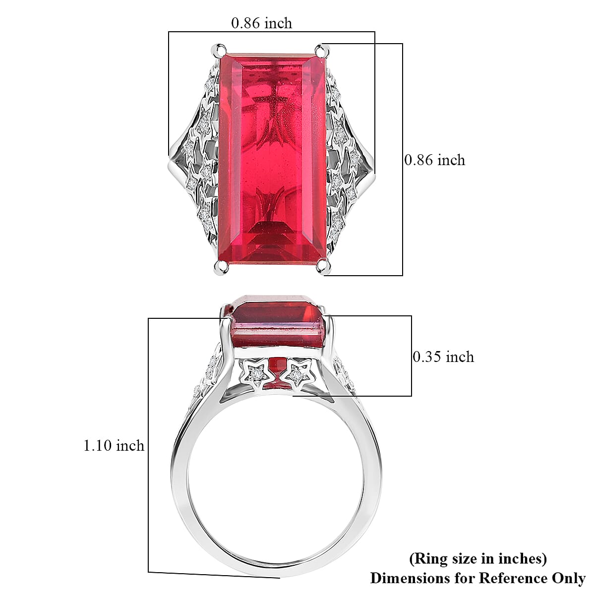 EverTrue Blazing Red Quartz (Triplet) and White Zircon 13.25 ctw Starlight Ring in Platinum Bond (Size 7.0) image number 5