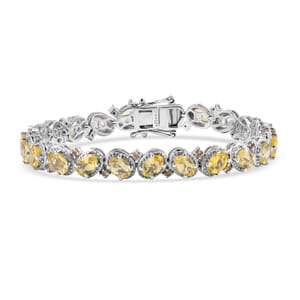 D'Joy Madagascar Yellow Apatite and Yellow Sapphire 10.25 ctw Floral Vine Bracelet in Rhodium Over Sterling Silver (6.50 In)