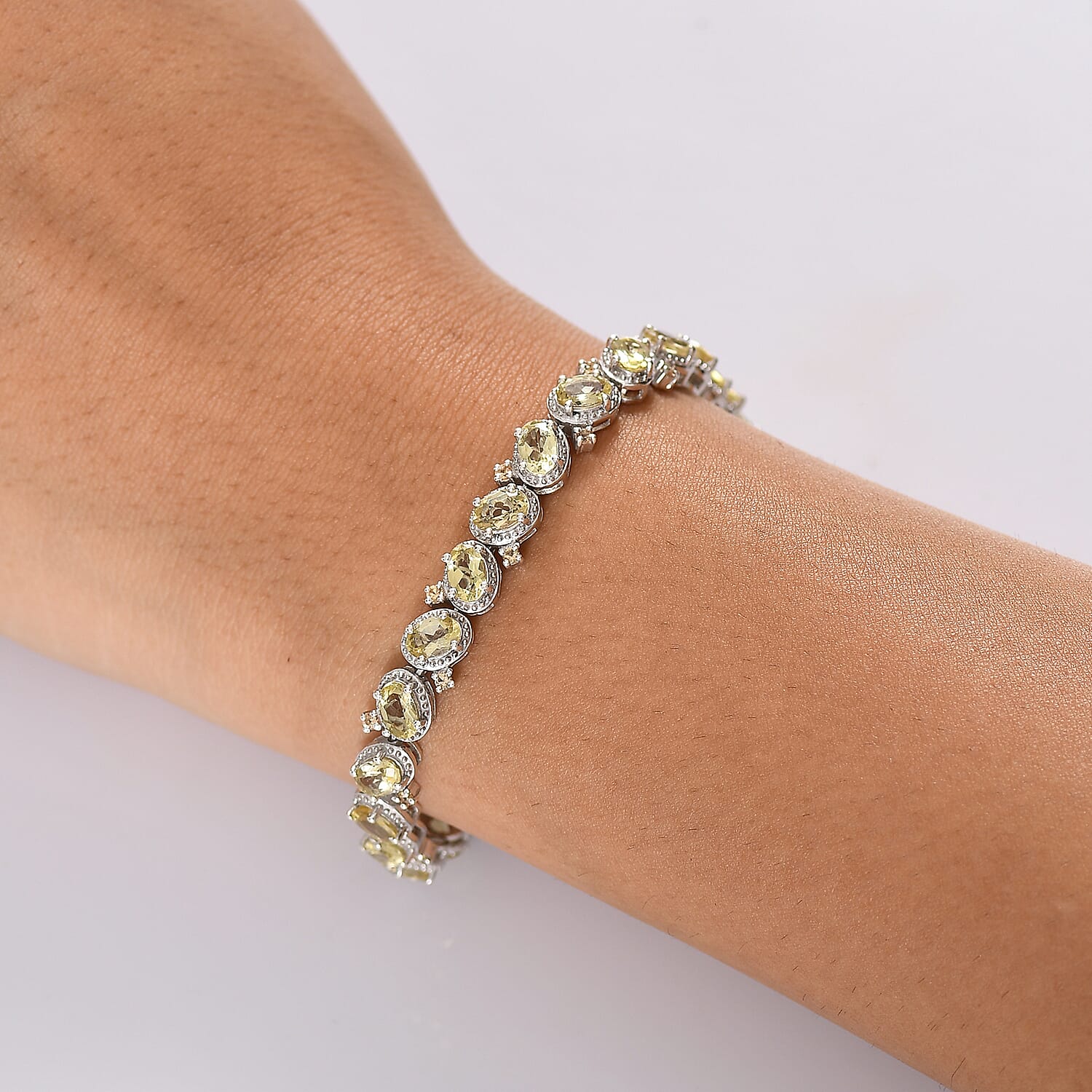 D'Joy Madagascar Yellow Apatite and Yellow Sapphire 11.65 ctw Floral Vine Bracelet in Rhodium Over Sterling Silver (7.25 In)